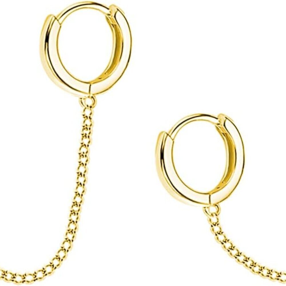 Sterling Silver Double Hoop Earrings 18K Gold Plated Lightweight for Women